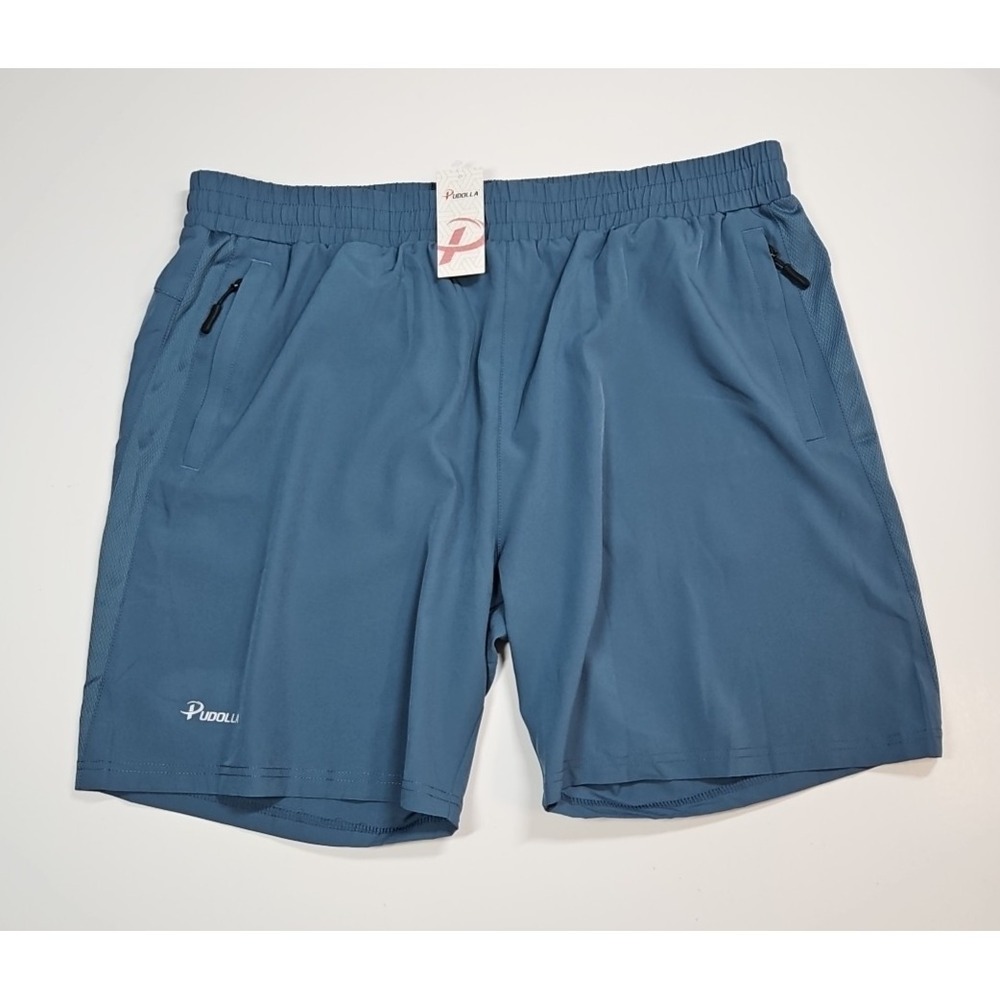 Pudolla Mens Teal 8" Unlined Pull On Athletic Training Shorts Size 2XL NWT